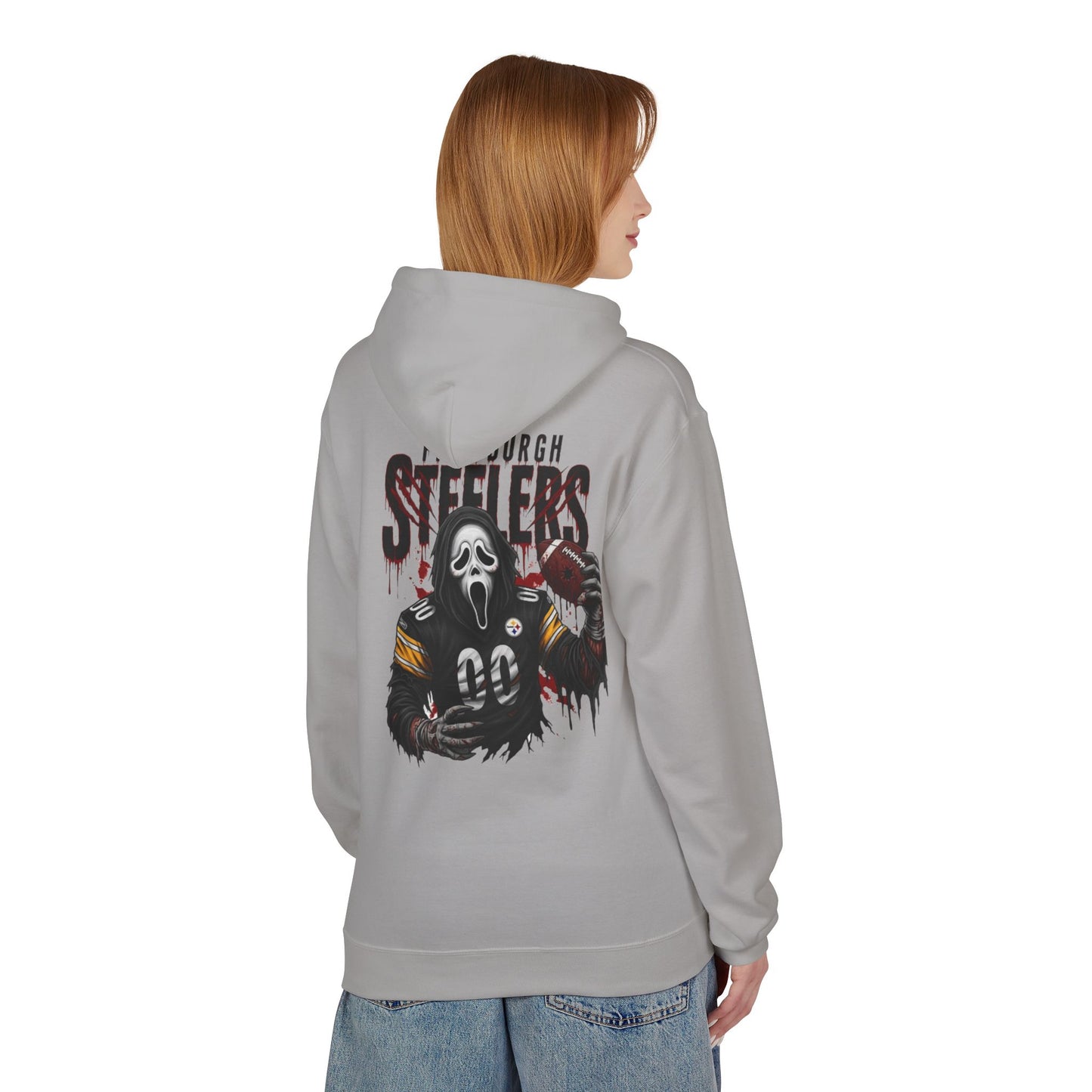 Halloween & Steelers Graphic Unisex Hoodie, Cozy Fall Gear, Football Fan Apparel, Spooky Season Sweatshirt, Perfect for Game Days